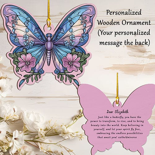 Personalized Ornament Wood 2 side Printed - Mystical Butterfly