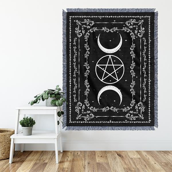 Pentacle Moon Witchy Blanket Tapestry